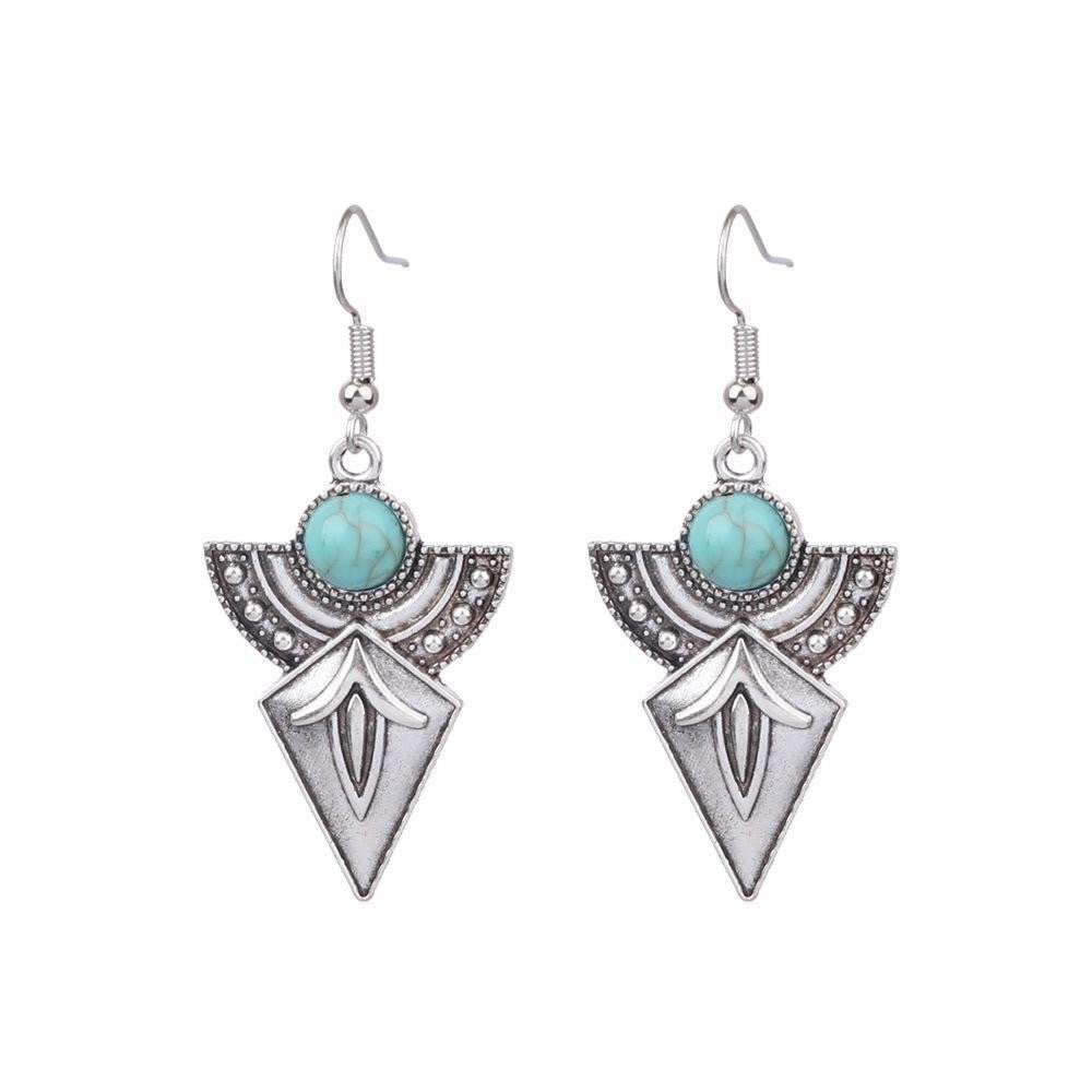 Wholesale Vintage Sweater Chain Long Tassel Pendant Turquoise Earrings